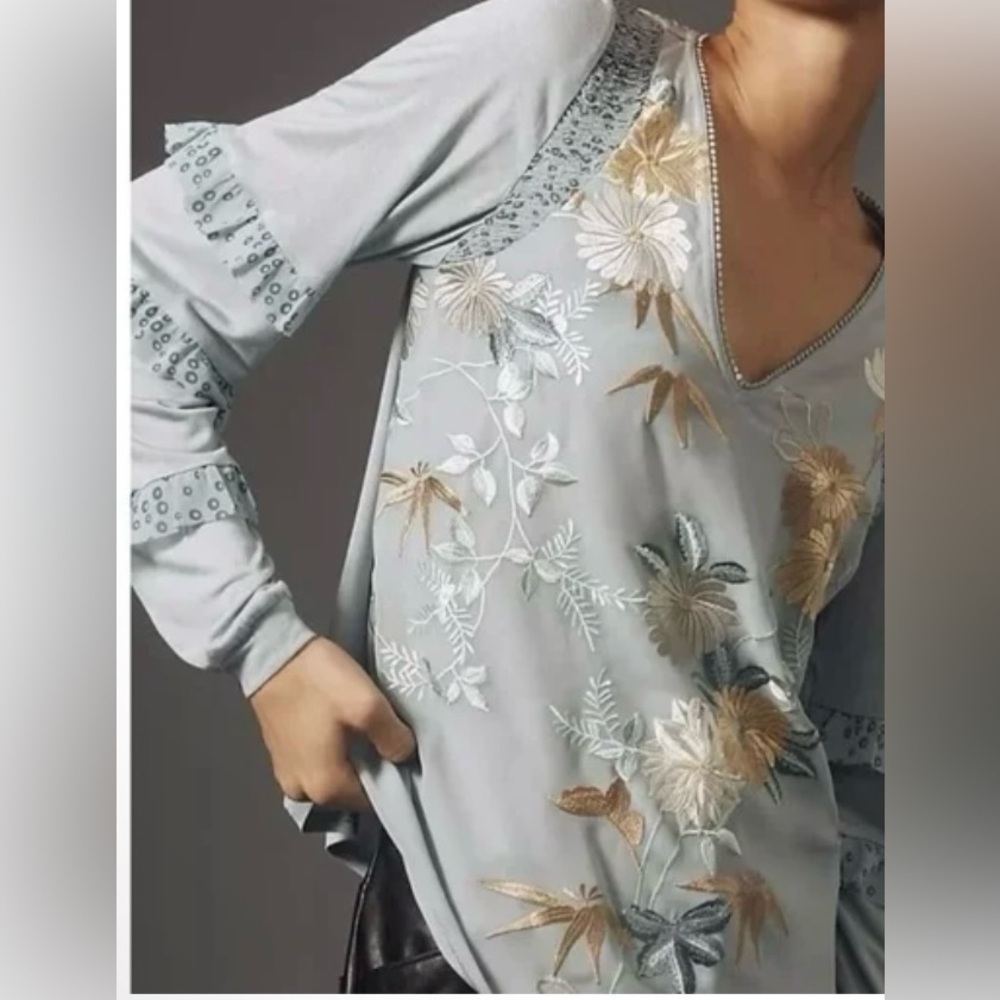 Anthropologie Tiny Frances
long sleeve ruffle floral embroidered blouse NWOT - Picture 2 of 5